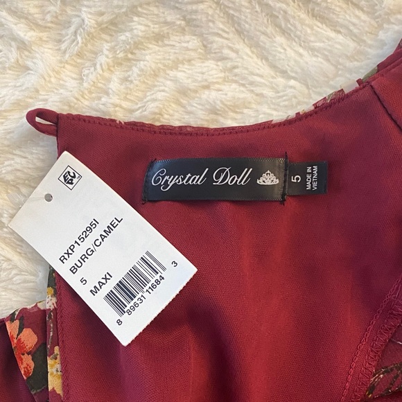 Crystal Doll Burgundy Floral Dress - Picture 2 of 6